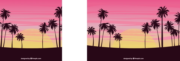 日落背景与棕榈树
