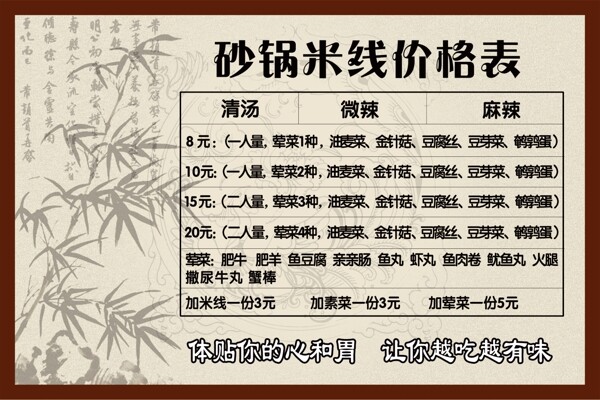 砂锅米线价格表