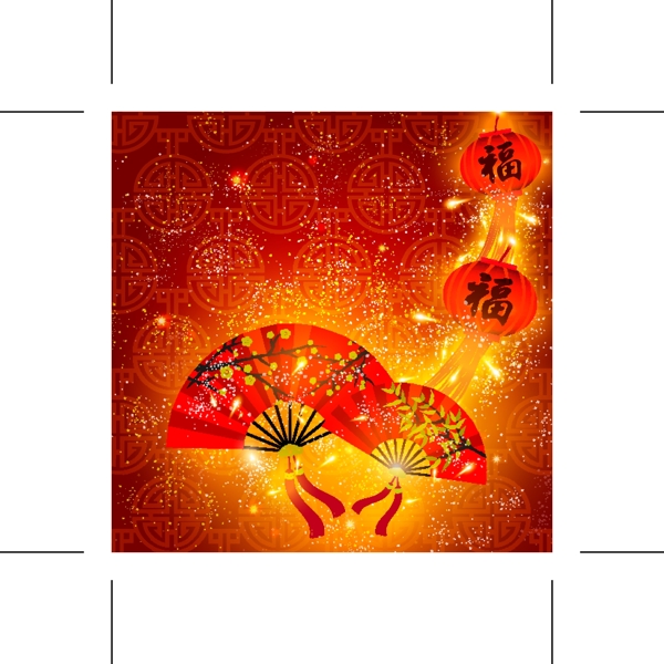中国风春节扇子灯笼矢量素材