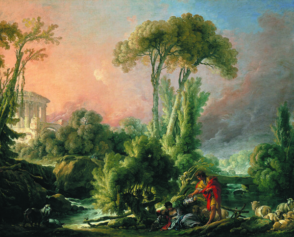 FrancoisBoucherRiverLandscapewithanAntiqueTemple1762画家古典画古典建筑古典景物装饰画油画