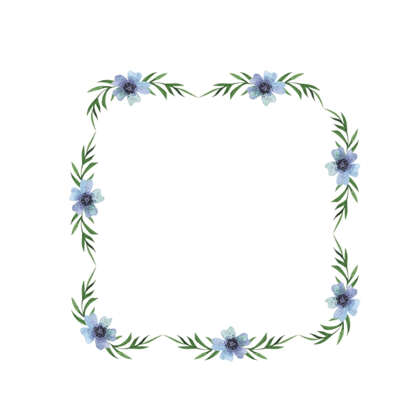 矢量卡通扁平化蓝色花卉边框