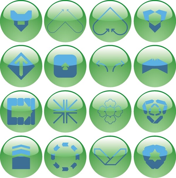 各种符号的绿色水晶圆球按钮图标矢量素材