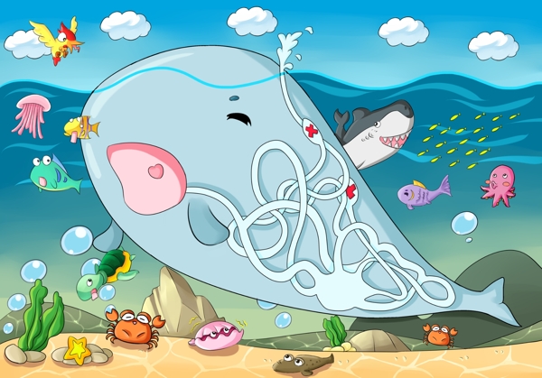 鲸鱼迷宫插画