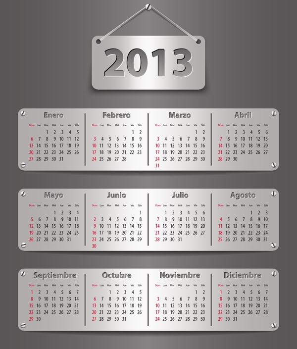 2013金属质感日历模板矢量素材