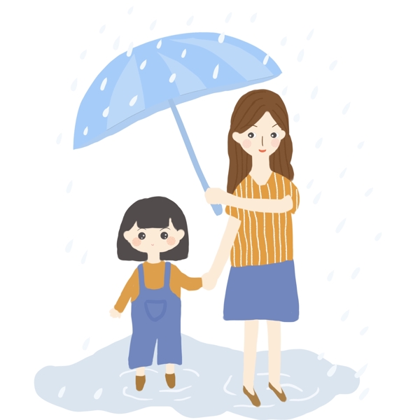 温暖母爱场景妈妈为女儿撑伞