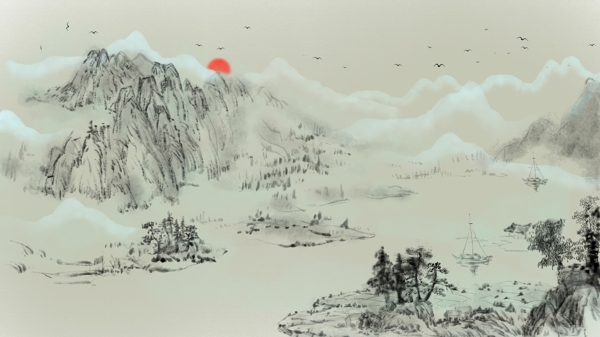 山水中国水墨风景画