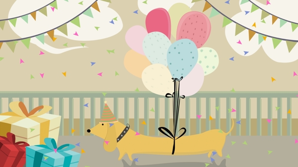 萌宠送礼物的狗狗气球礼物手绘插画