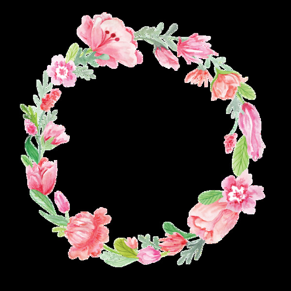 清新粉色花苞手绘花环装饰元素