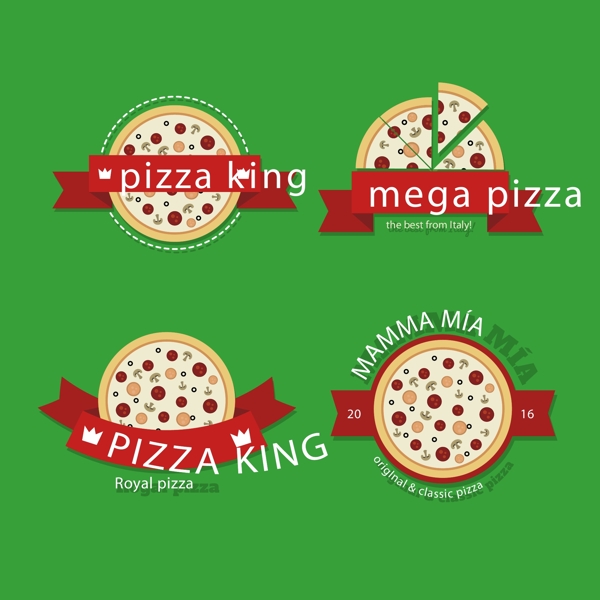 4款创意披萨标签矢量素材
