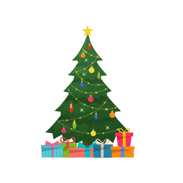 卡通圣诞树和礼盒设计