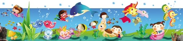 卡通海底世界幼儿园墙体画图片