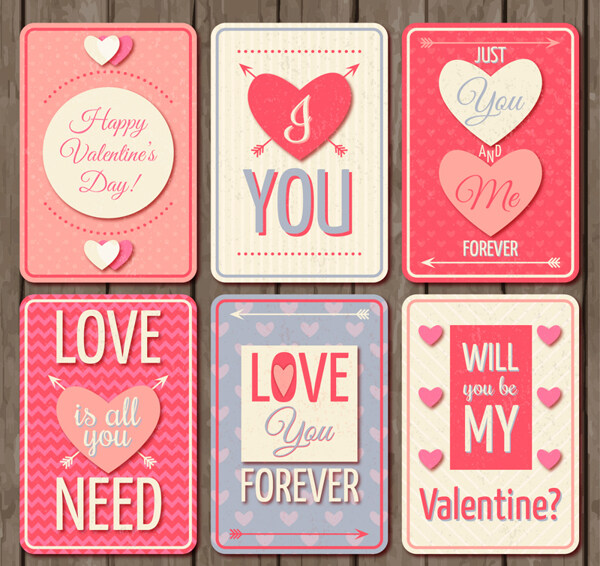 6款创意情人节卡片矢量素材