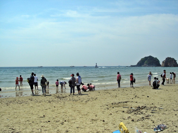 夏日海边人群风景图片