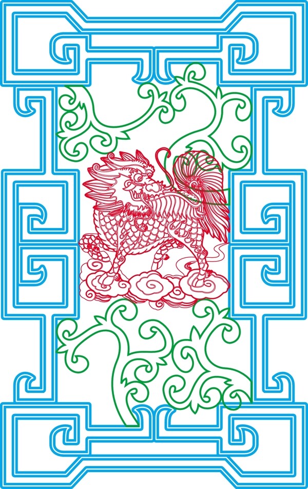 中式古典木雕花窗麒麟图图片