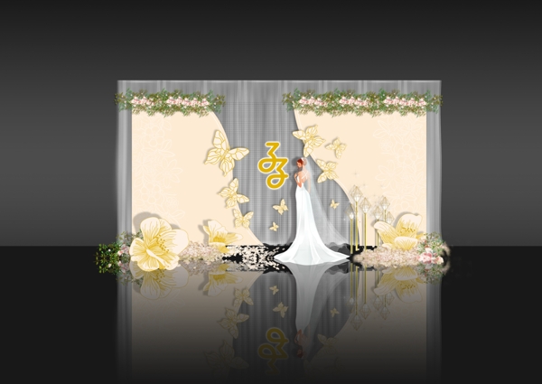 定制婚礼香槟色蝴蝶元素原创迎宾区设计