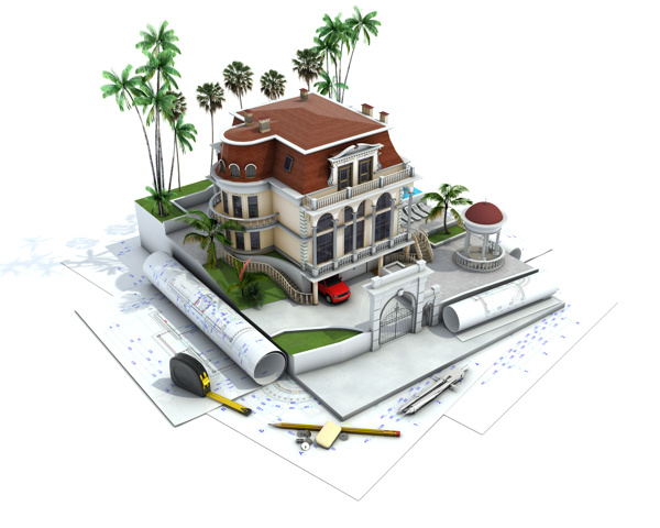 图纸上的别墅模型图片