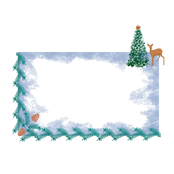 手绘圣诞边框松果小鹿圣诞树小清新可商用