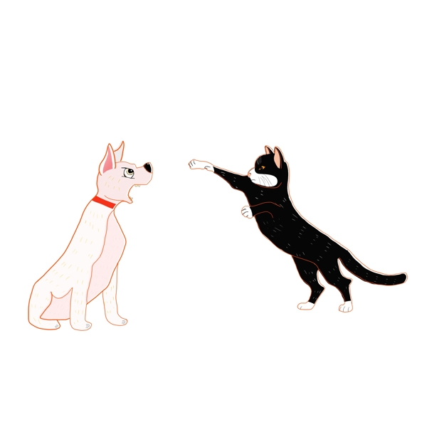 打架的猫狗插画元素设计