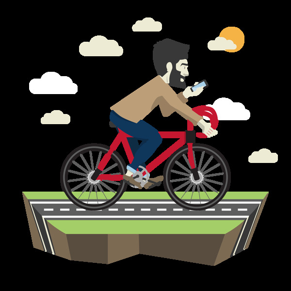 卡通公路上骑自行车插画免抠png透明素材