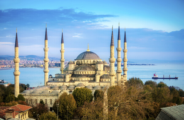 蓝色清真寺风景图片