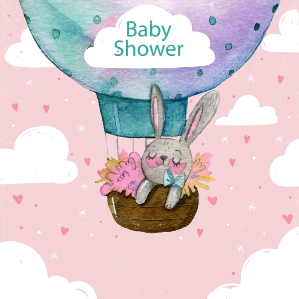 手绘水彩可爱的兔子儿童婴儿宝宝