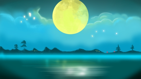 彩绘海上明月banner背景素材