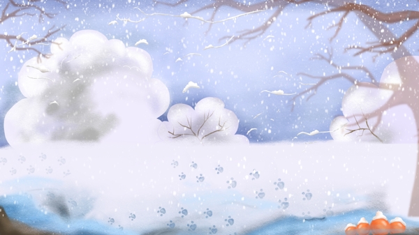 手绘枯树雪景立冬节气背景素材