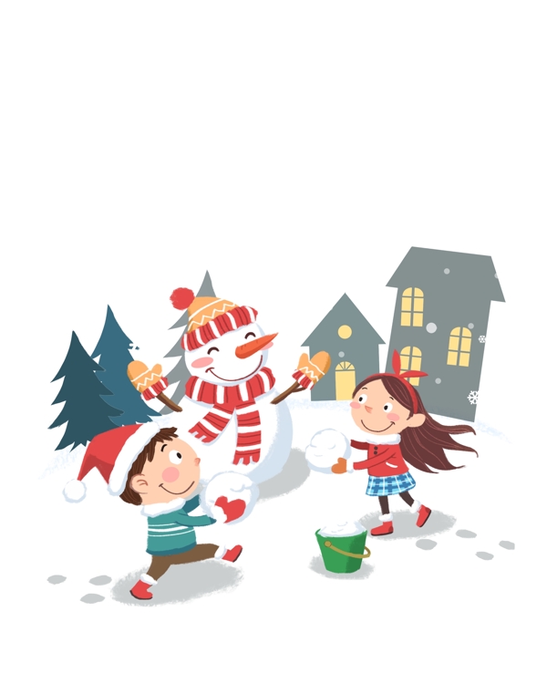 冬日圣诞节卡通手绘雪人戴圣诞帽人物背景