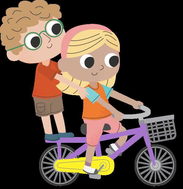 卡通小孩骑自行车插画免抠png透明素材