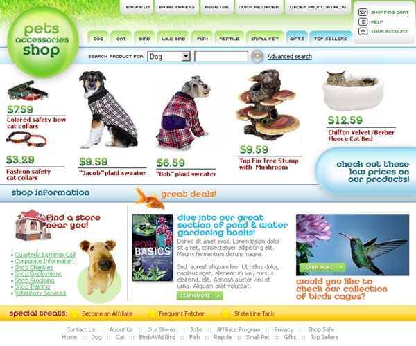 欧美网上宠物商城网站模板