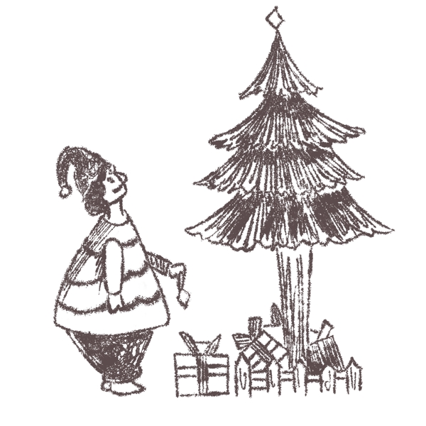 线描手绘圣诞树插画