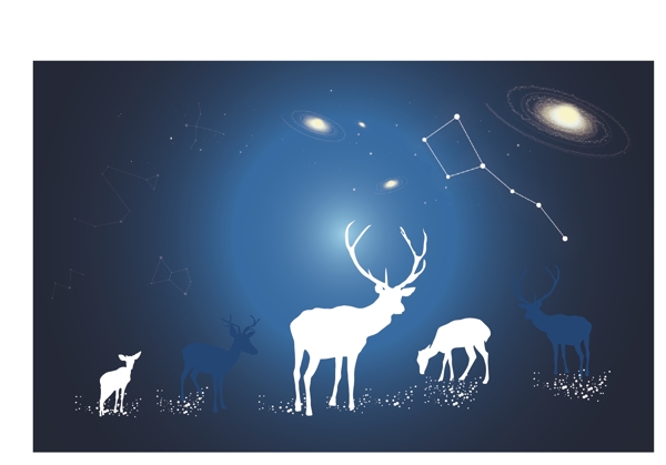 星空下的鹿群图片