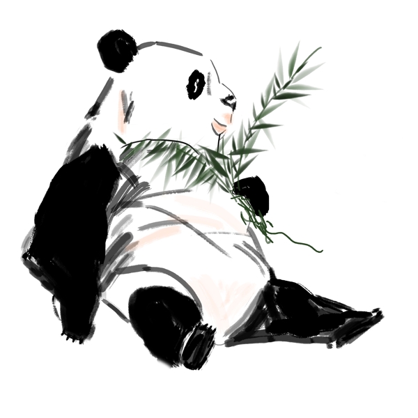 手绘水墨熊猫