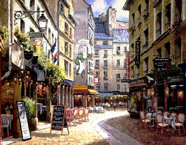 欧洲小镇油画