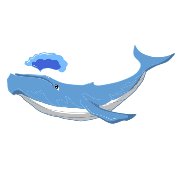 蓝色喷口水鲸鱼插画