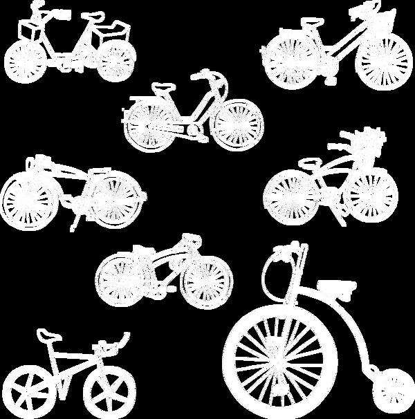 白色剪影单车自行车免抠png透明图层素材