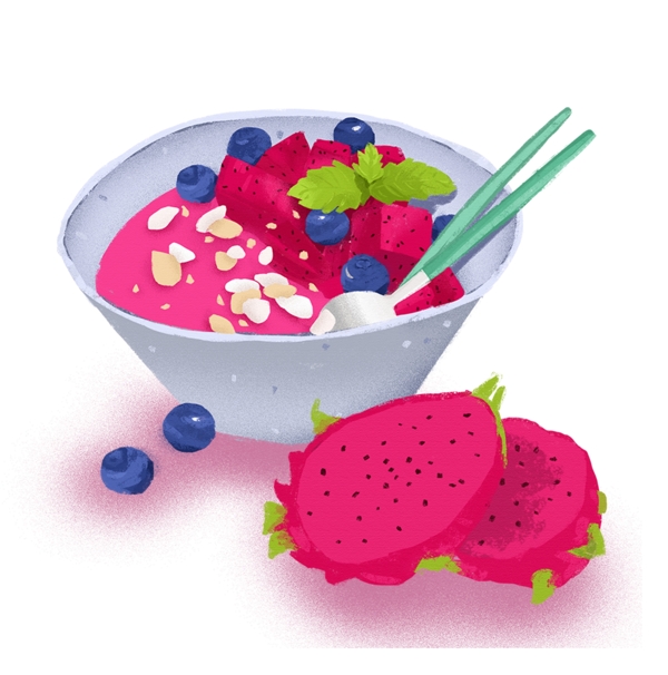 火龙果甜品卡通插画