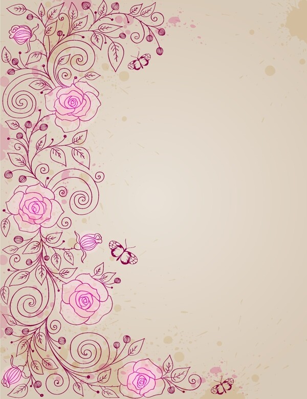 粉色淡雅花卉背景矢量图