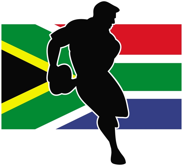 橄榄球的跑步运动员南非国旗