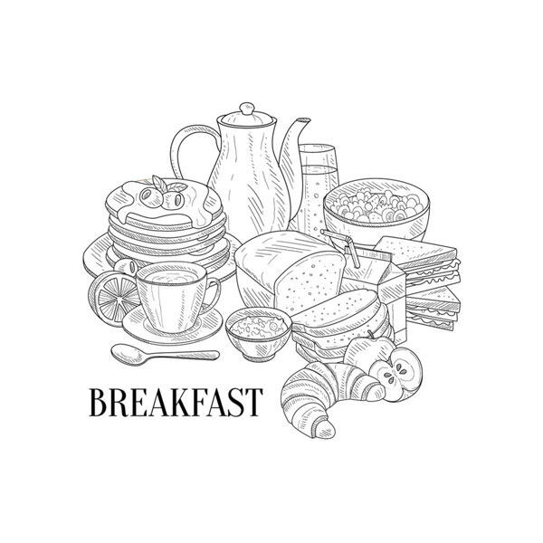 黑色线条早餐设计图片