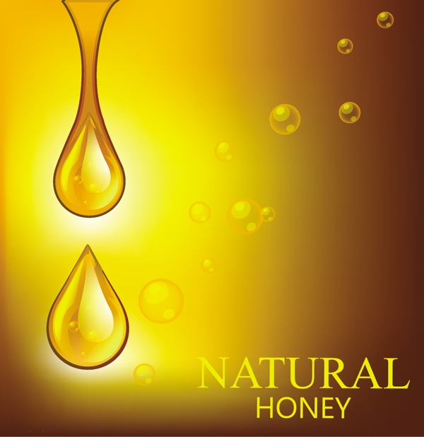 天然蜂蜜的背景下闪闪发光的金色滴装饰品