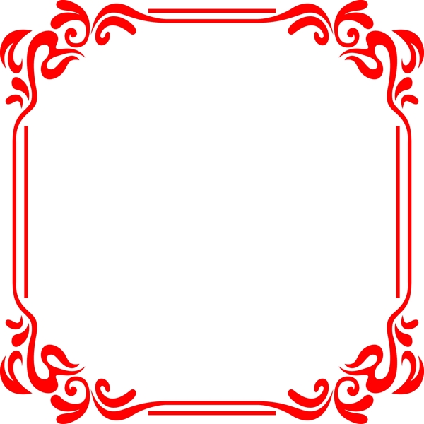 中式风格红色正方形海报边框透明png