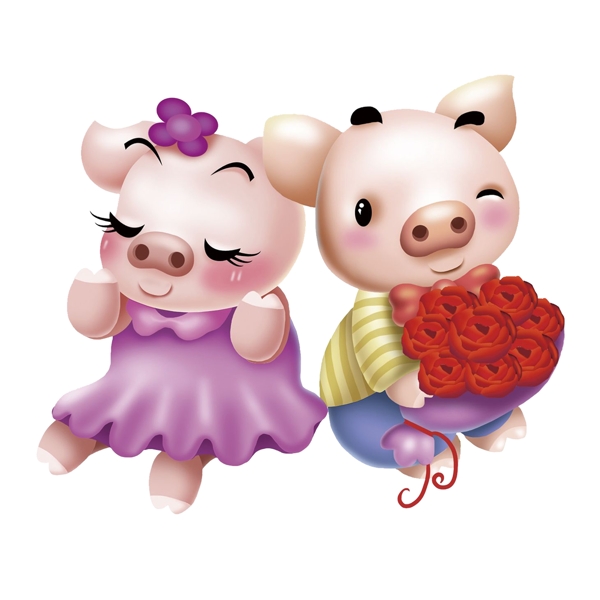 彩色情侣小猪png素材设计