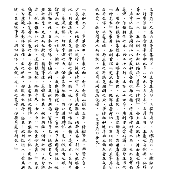 兰亭序报菜名书法字图片