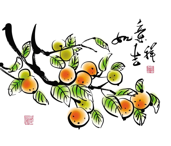 中国的新年画向量的中文文本翻译如意吉祥的橘子