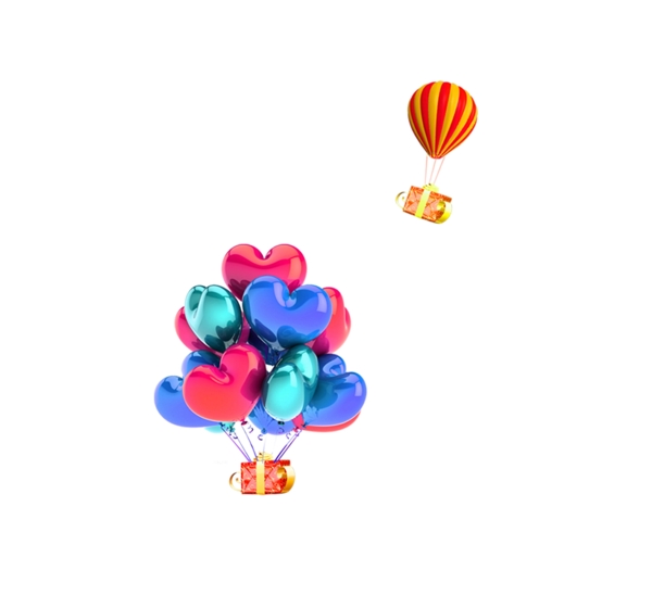 彩色心形气球情人节元素