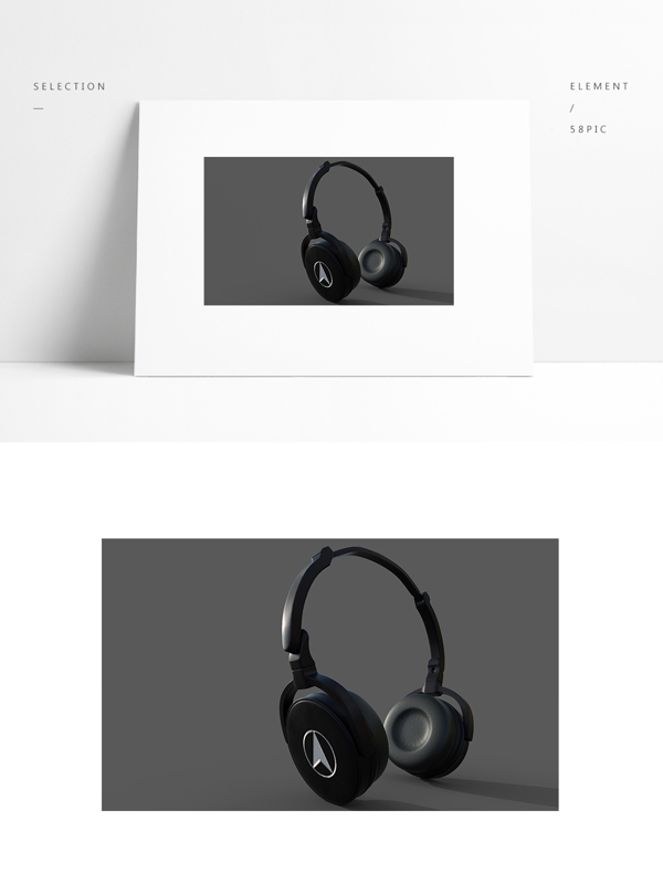 写实黑色金属耳机模型