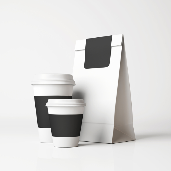 快餐纸袋与咖啡杯子图片