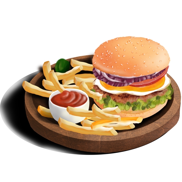 手绘汉堡和薯条快餐设计可商用元素
