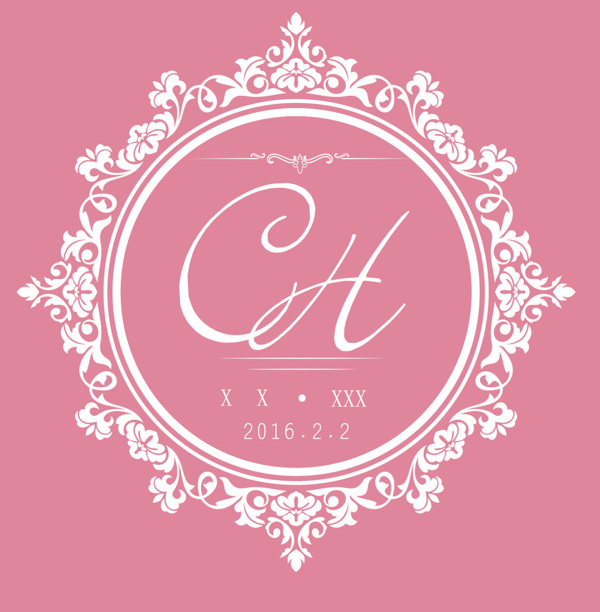 欧式花边圆形婚礼logo